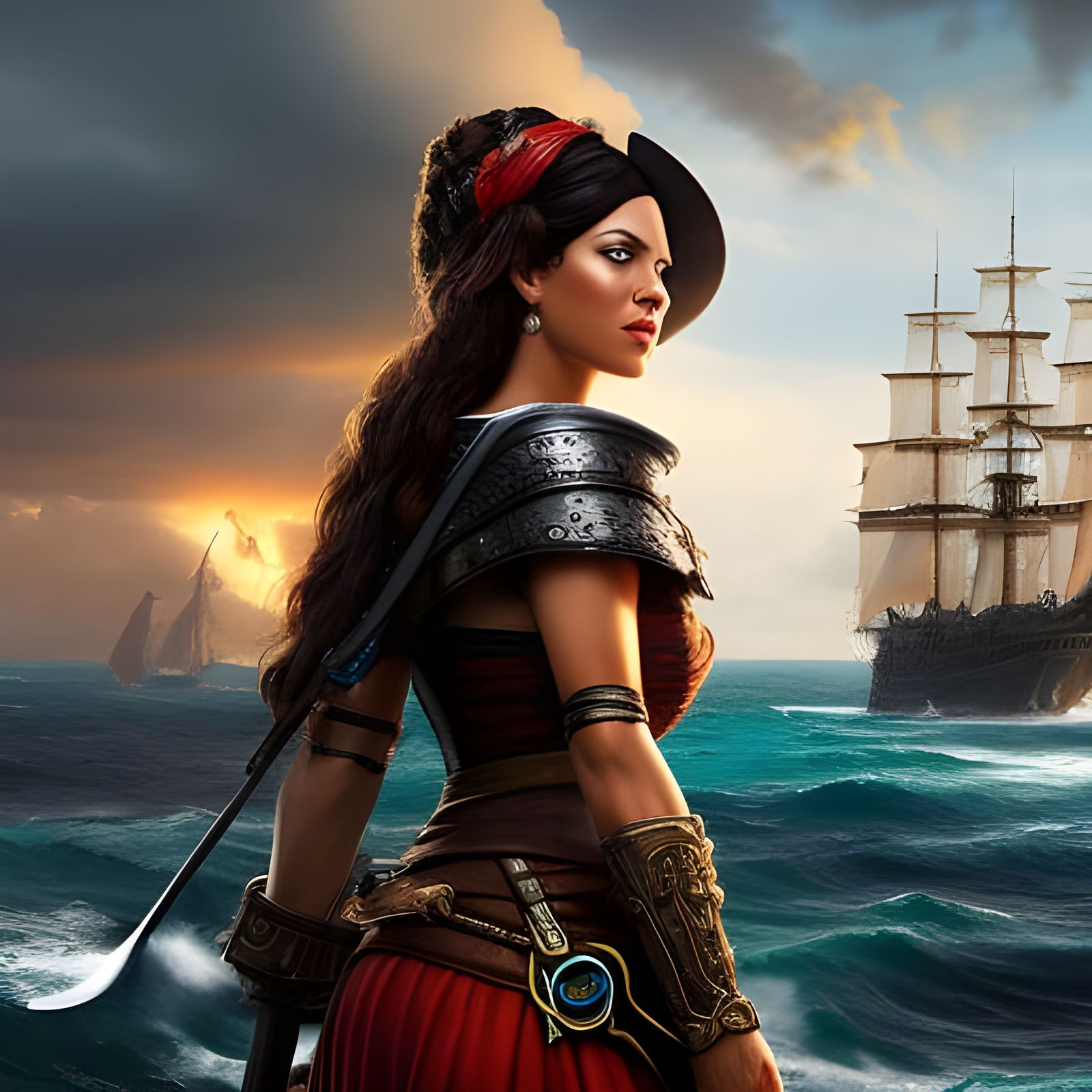 Detailed Female Pirate Portrait in Ethereal Fantasy Style