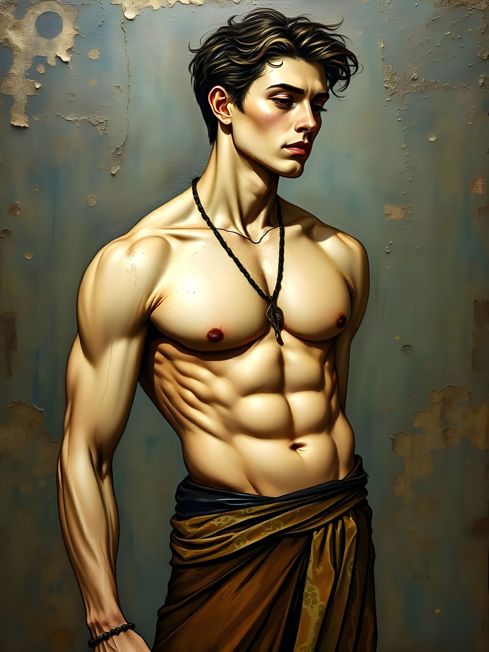 Bohemian Male Portrait in Metallic Mixed Media