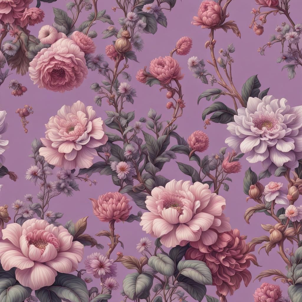 Botanical Wallpaper Pattern with Vintage Pastel Flowers