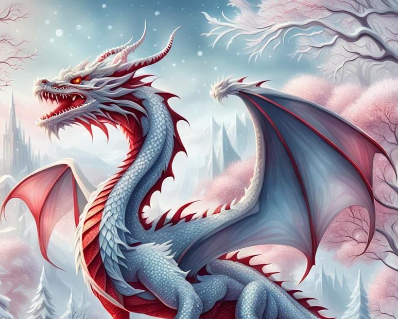 Sparkling Winter Diamond Dragon in Winter Wonderland