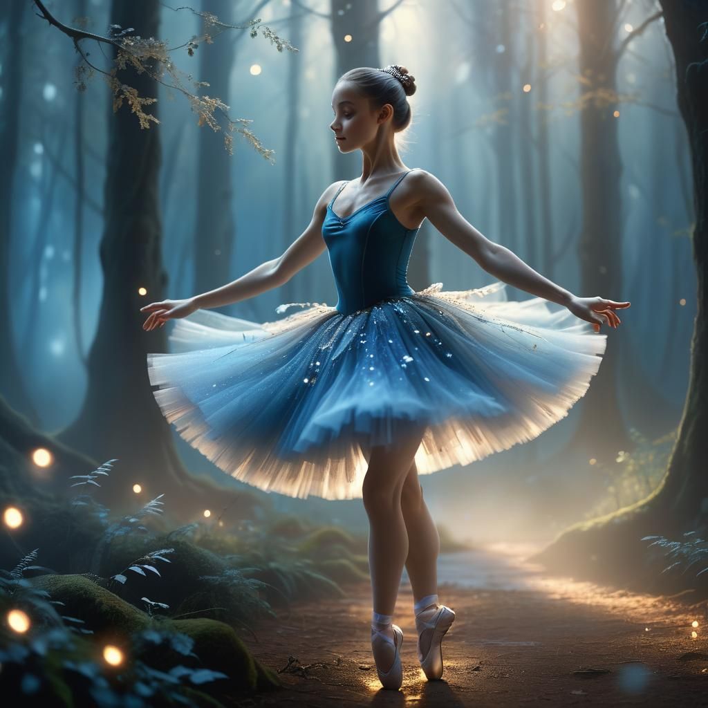 Ballerina Dances in Enchanted Forest: Cinematic Digital Art