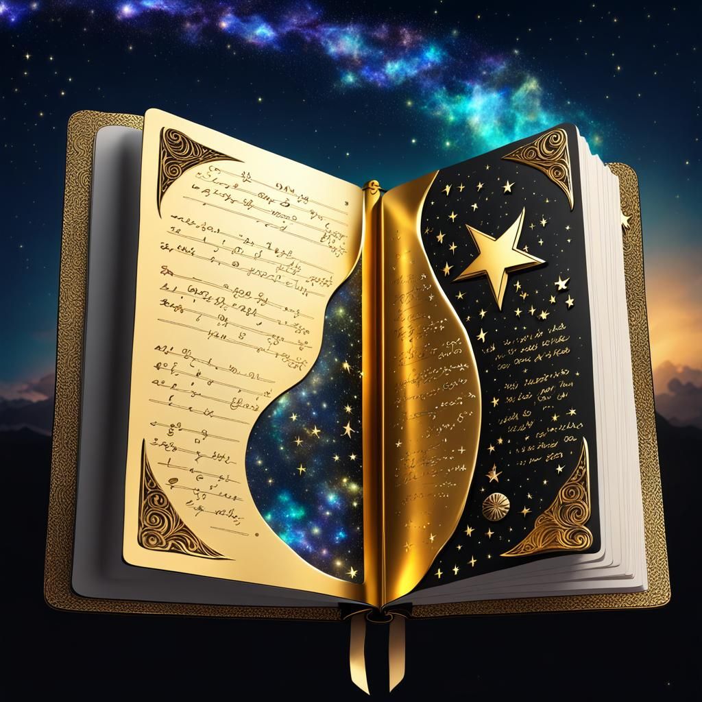 Golden Diary Poem Under Starry Cosmic Sky