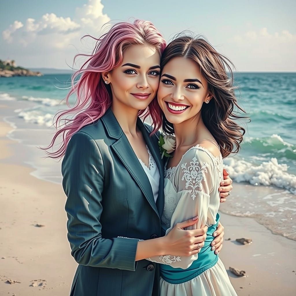 Romantic Beach Wedding Moment in Vibrant Summer Colors