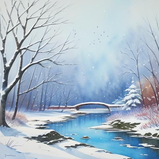 Joyful Winter Scene in Watercolor