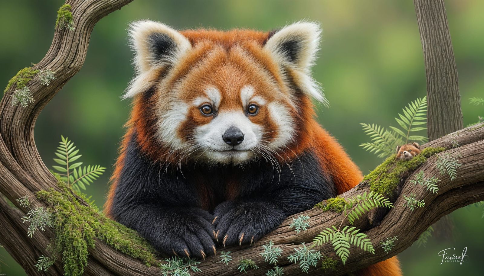 Wise Red Panda Plays Violin in Mystical Bamboo Forest