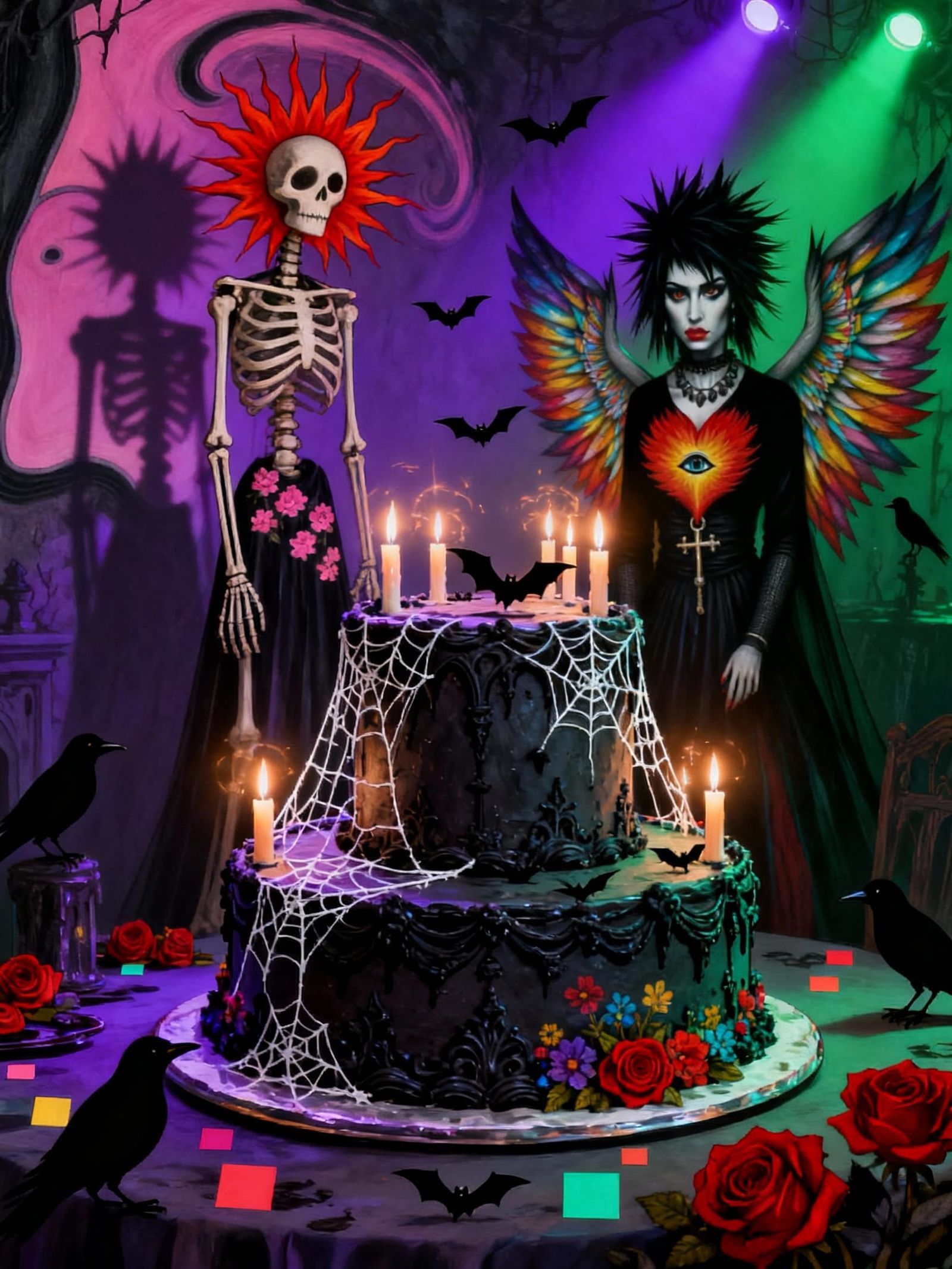 Gothic Birthday Cake in Eerie Dark Fantasy Style