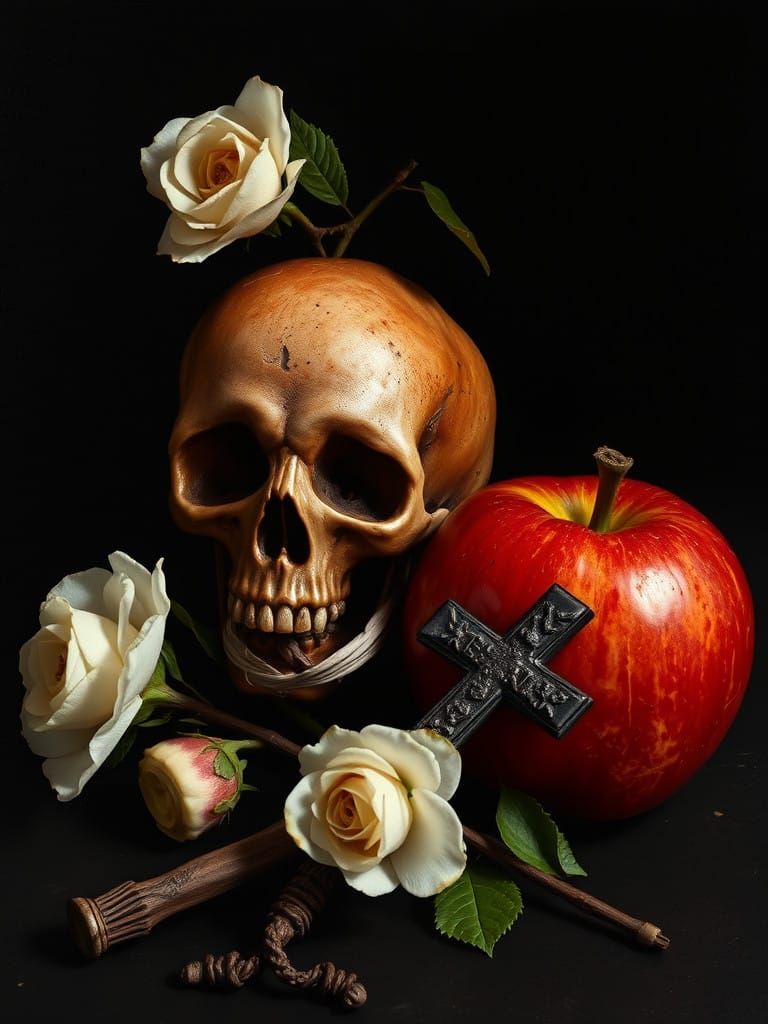 Jugosa Manzana y Calavera en un Paisaje Gótico