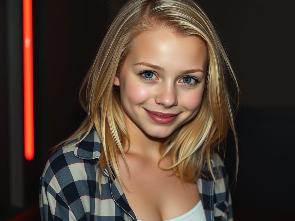 Close-up Portrait of a Smiling Blonde in Dark Tones