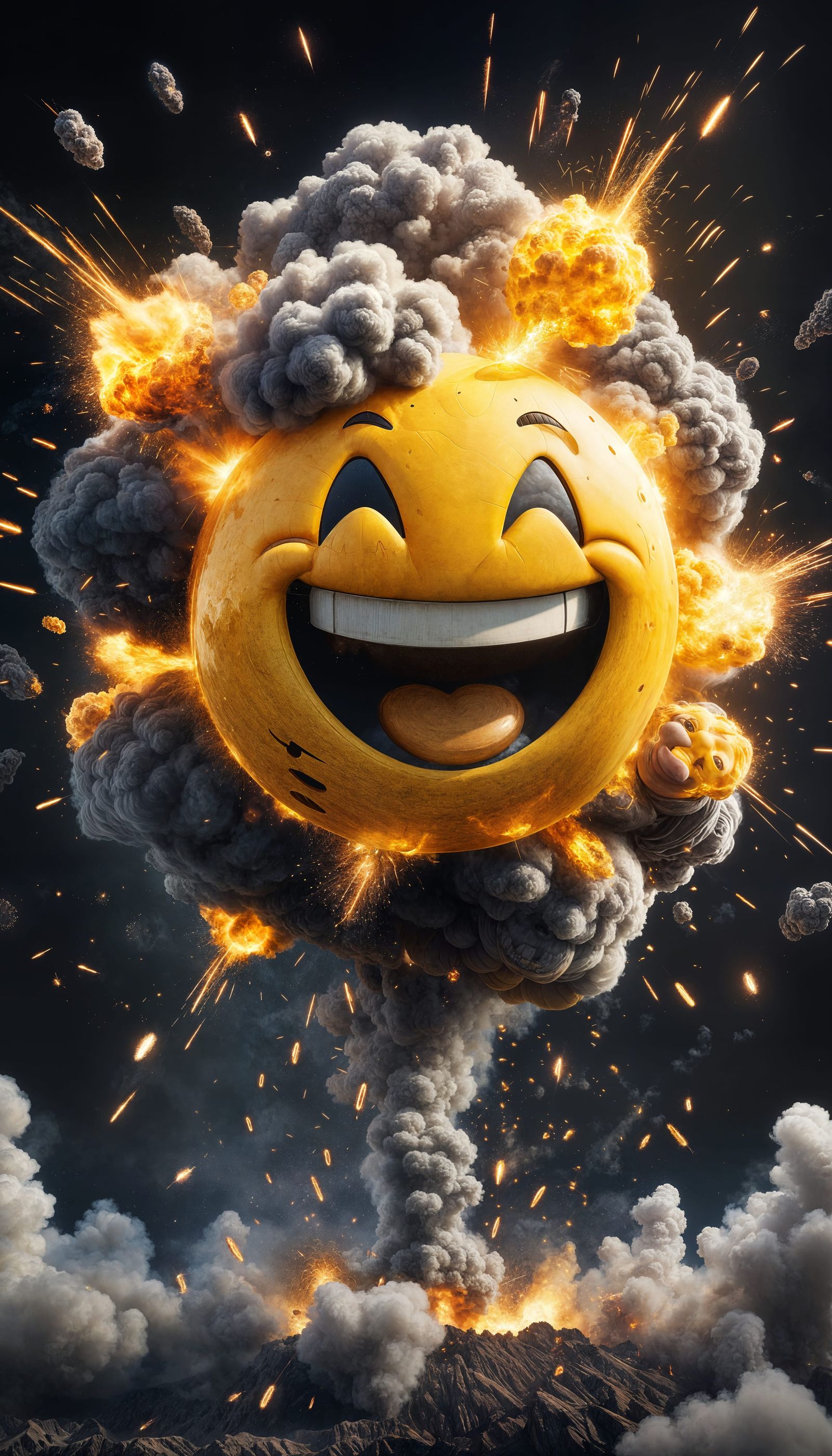 Giant Emoji Emerges from Fiery Explosion