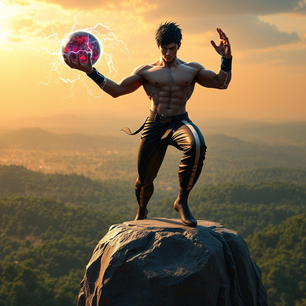 Jin Kazama on Stone Pedestal, 3D Rendered