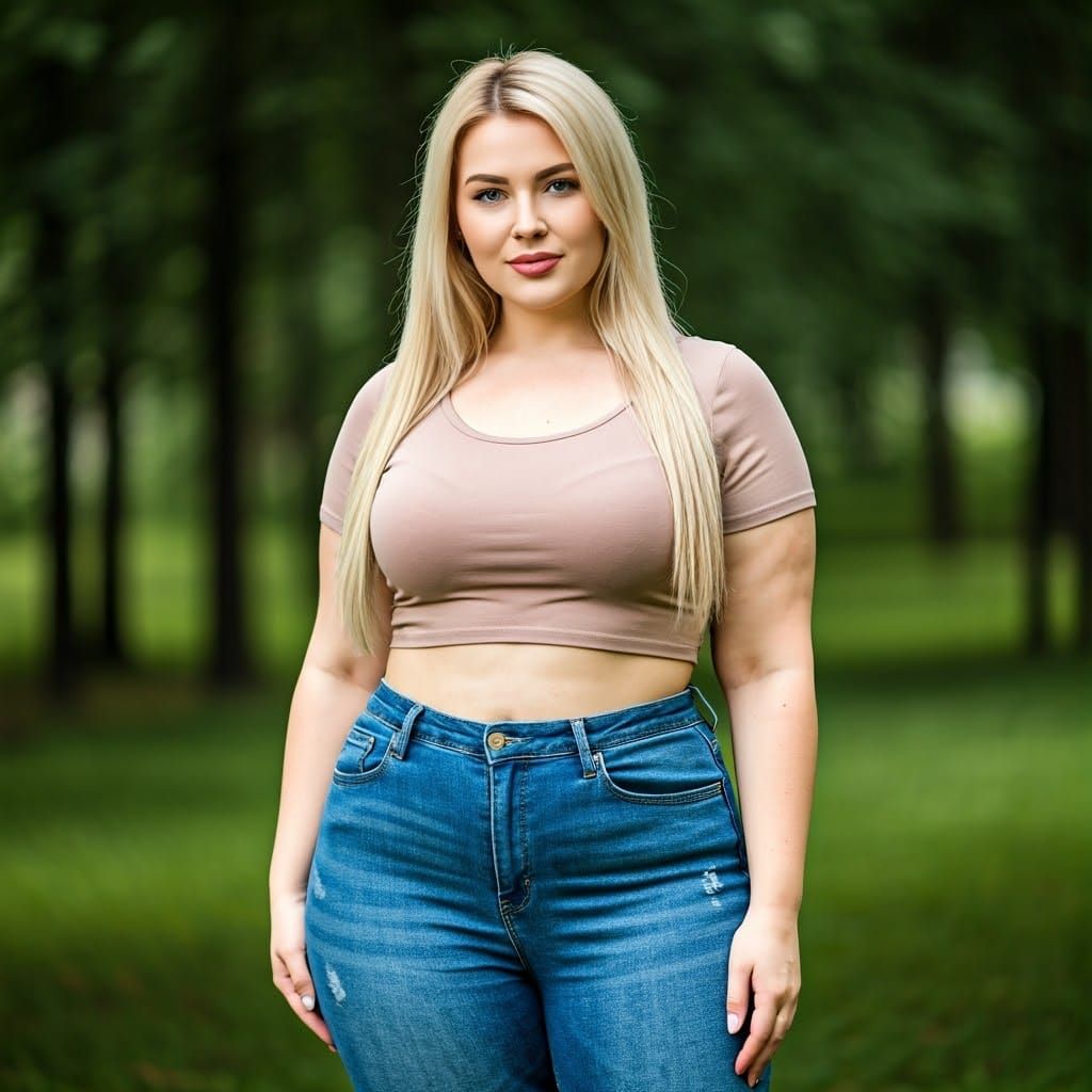 Curvy Blonde in Jeans: Fashion Portrait