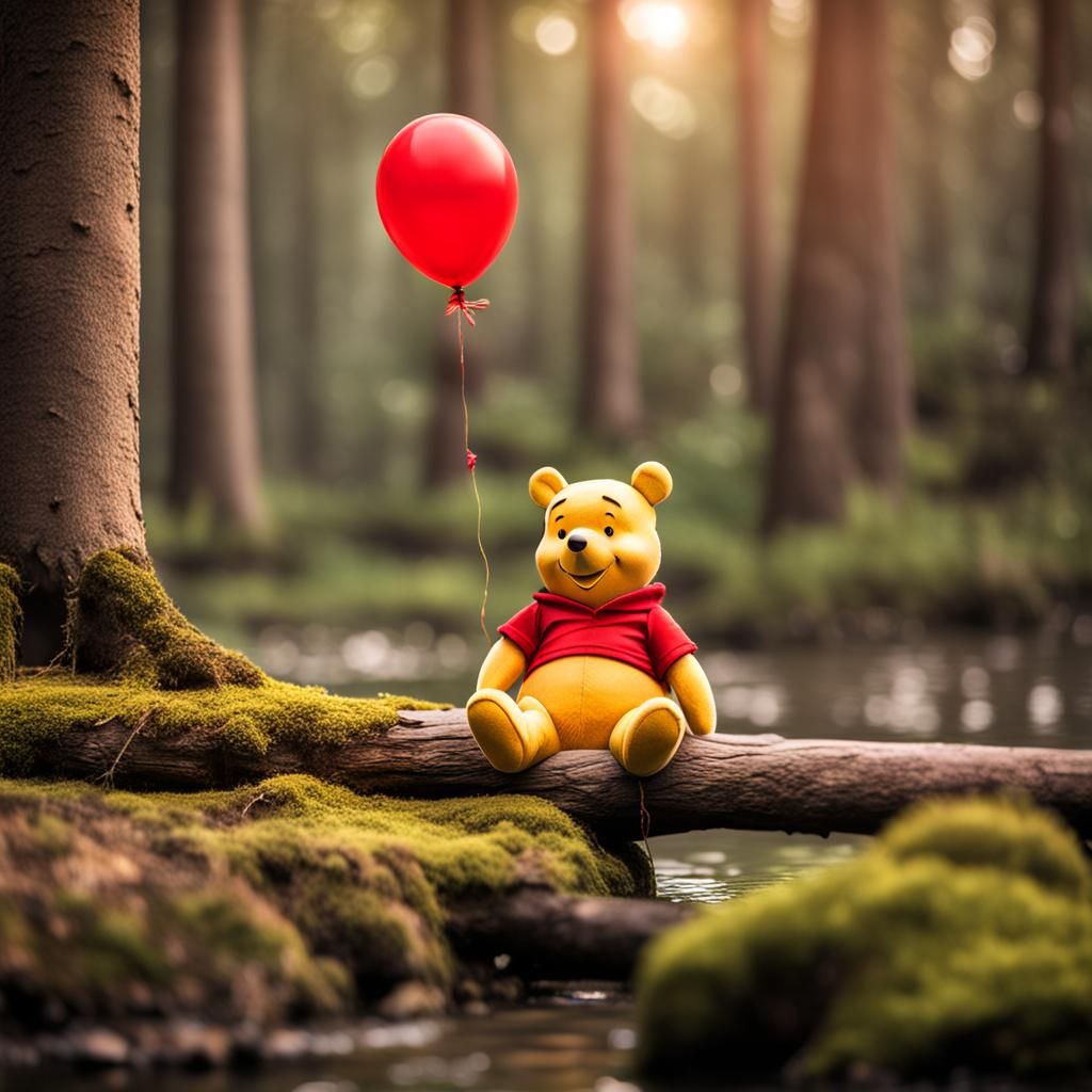 Winnie the Pooh with Red Balloon Photo