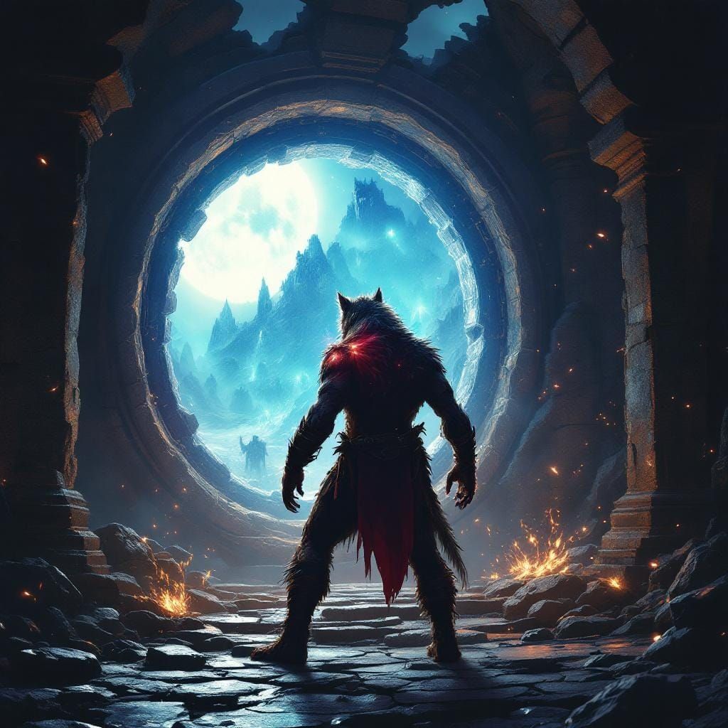 Werewolf Guardian of Dimensional Portal in Graphic Novel Sty...