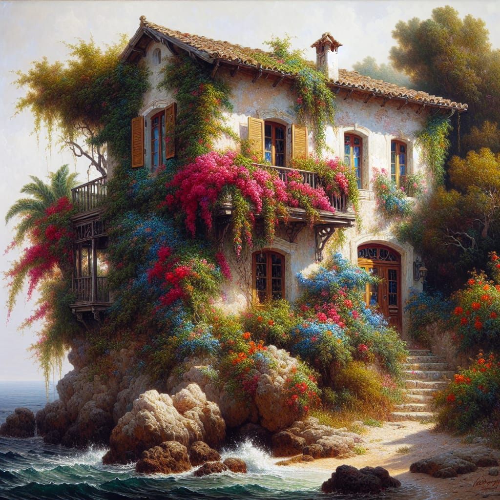 Romantic Cliffside Estate in Vibrant Bloom