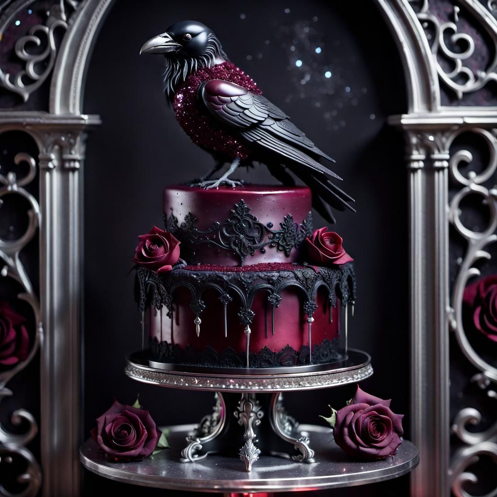 Gothic Raven Cake, burgundy