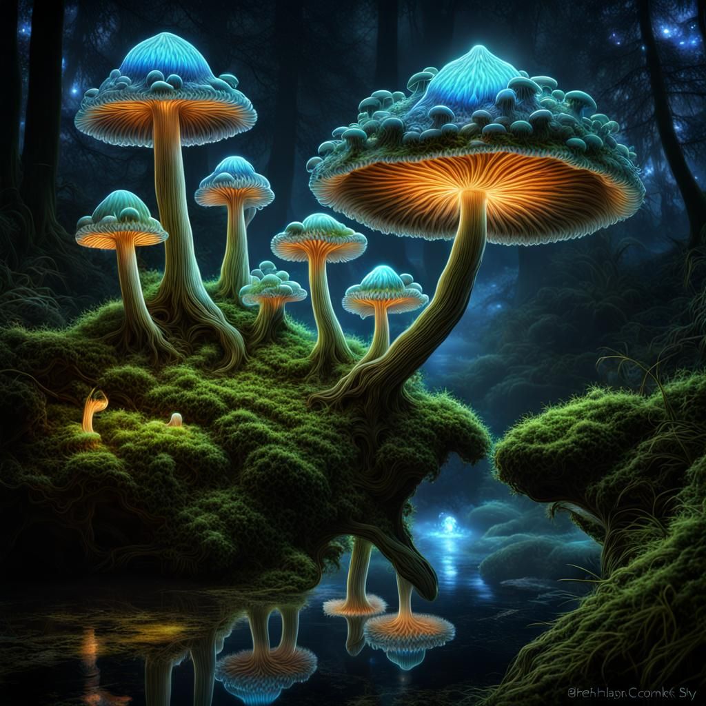 Glowing Crystal Mushroom Forest by Ernst Haeckel