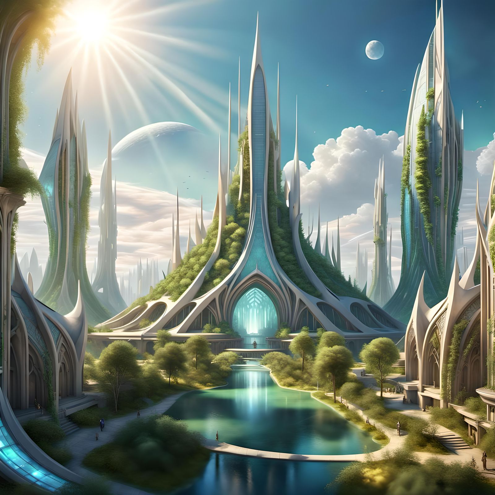 Futuristic Elven City Merged with Nature in 3D