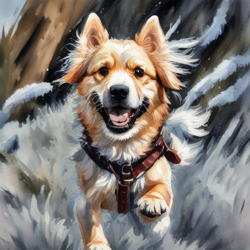 Joyful Dog Portrait in Impressionist Oil Painting Style