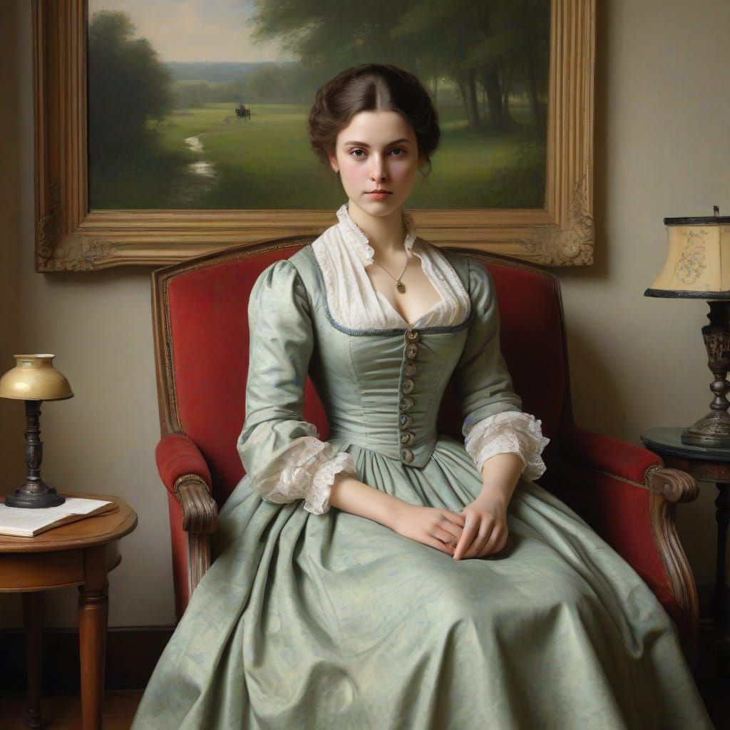 Portrait of a Mysterious Woman in a Lounge with a Revolver, ...