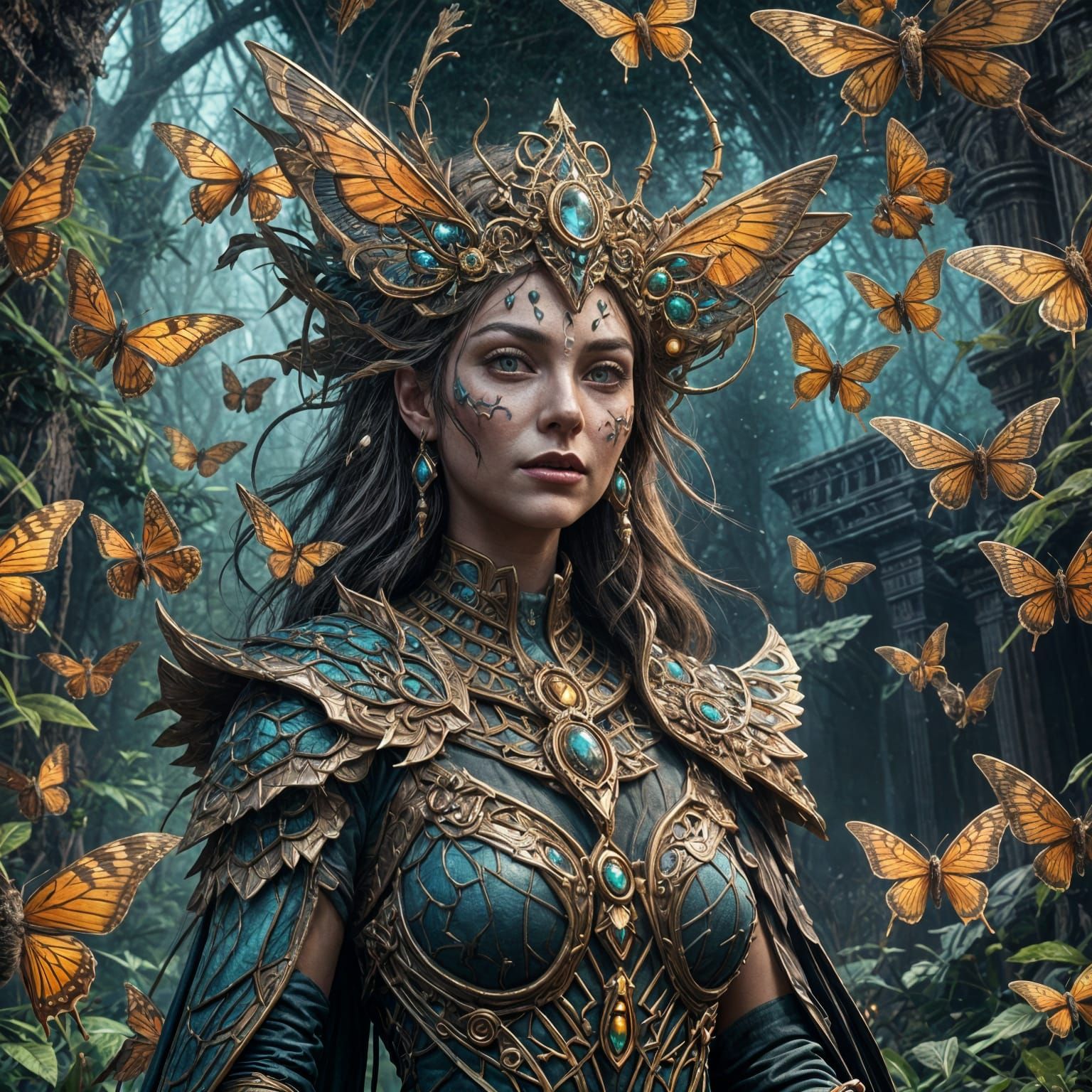 Detailed Mothwoman Cryptid in Fantasy Concept Art