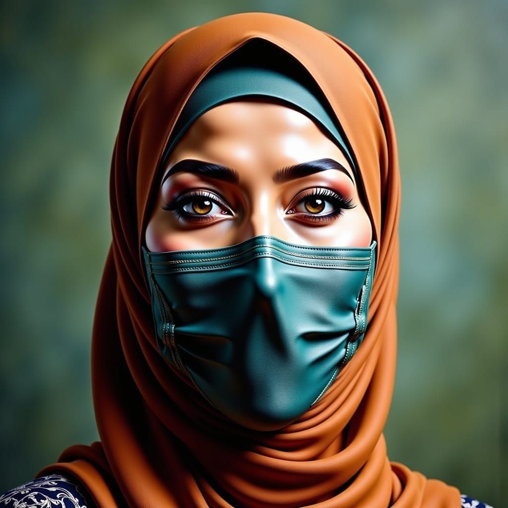 Surreal Portrait of a Beautiful Hijabi Woman in a Floral Set...