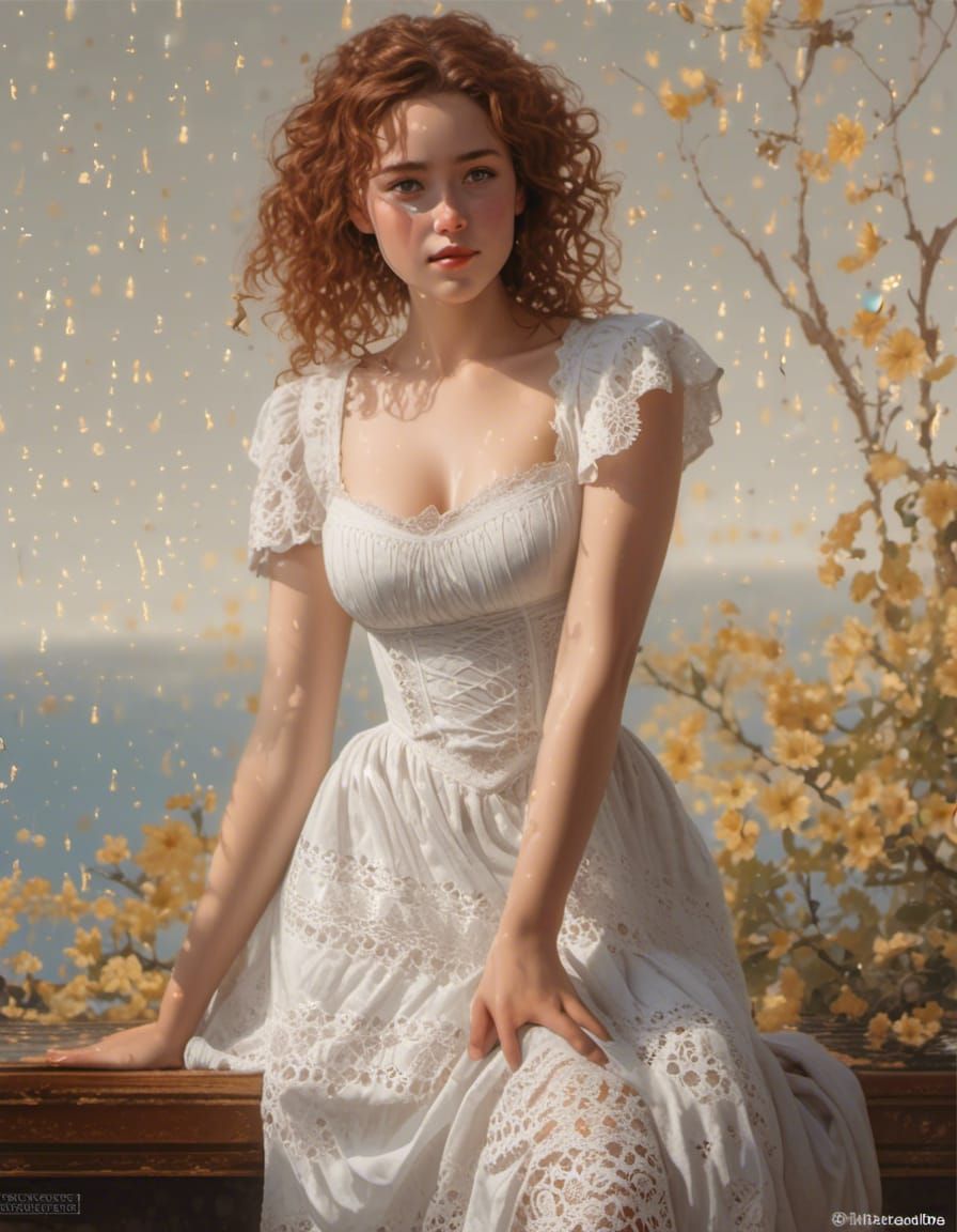 Charming Girl in Lace Dress, Anime Style Portrait