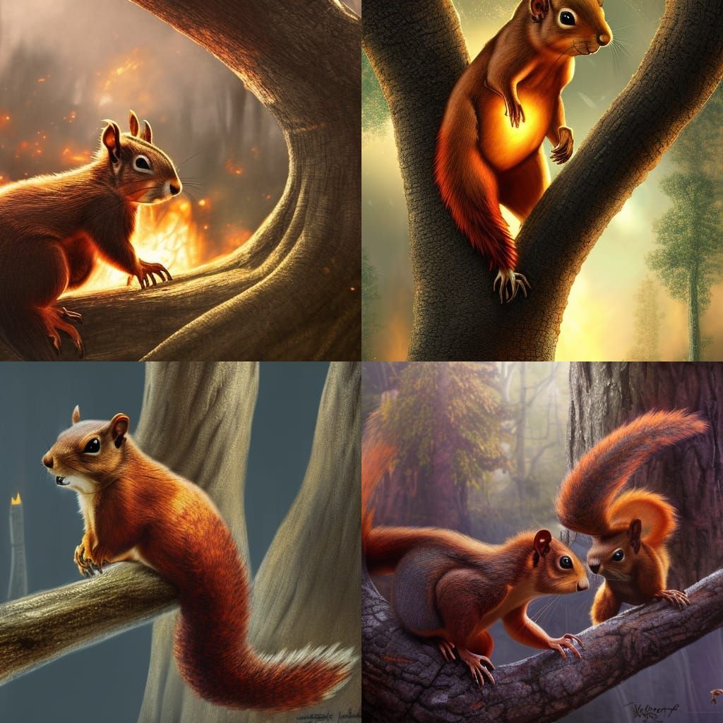 Demonic Saber-Toothed Squirrels in Scorched Tree