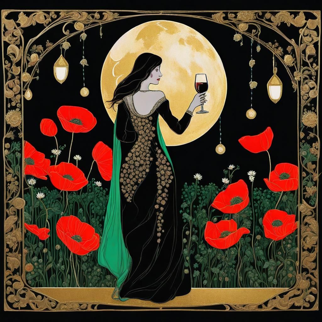 Woman on Balcony in Palekh Style with Wine