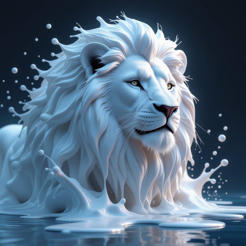 Invisible Syrup Lion Splashing in Dramatic Lighting