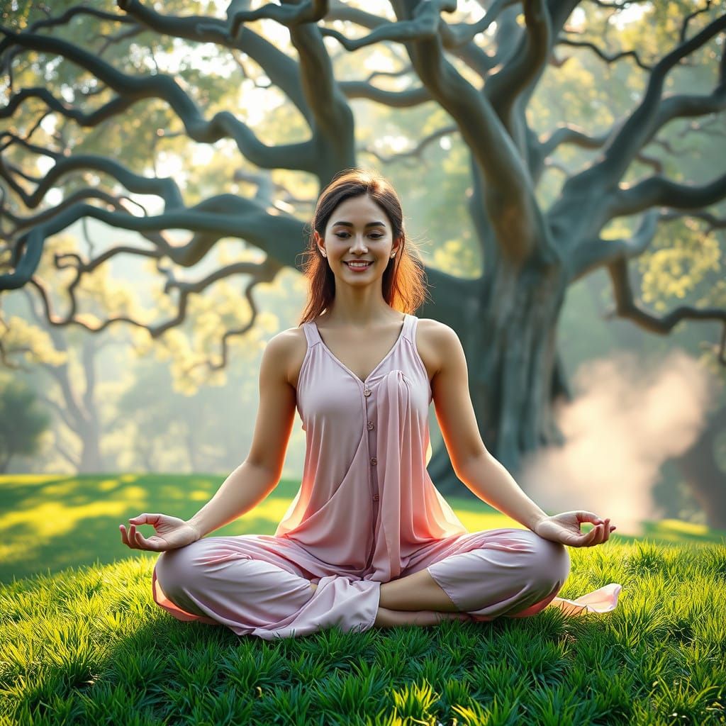 Serene Yoga Goddess in a Vibrant Park Landscape