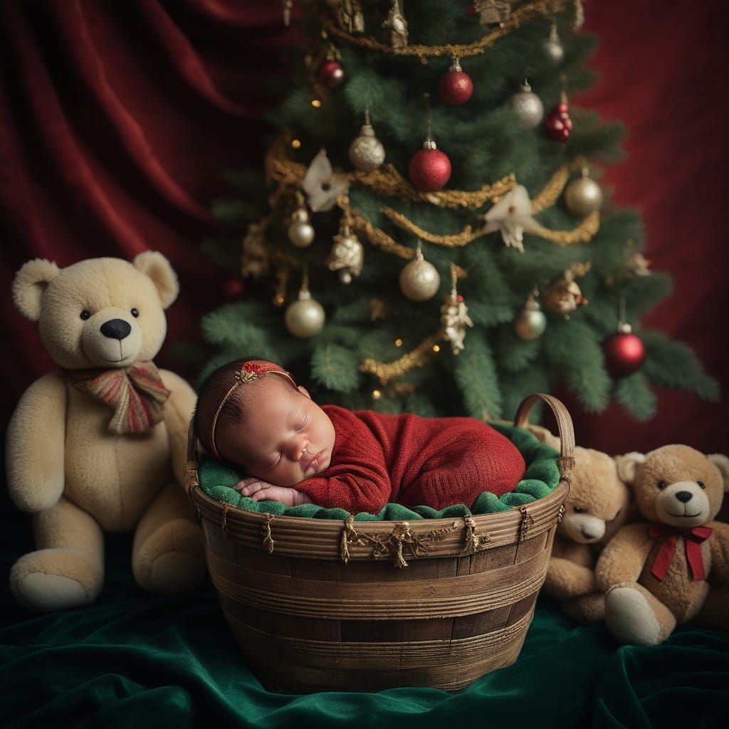Sleeping Baby Boy in Vintage Basket