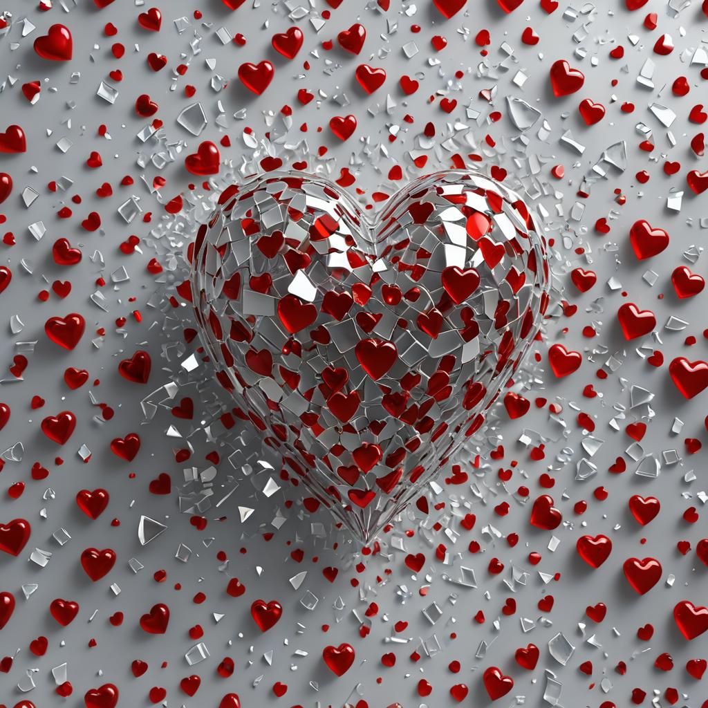 Shattered Red Glass Heart Explosion