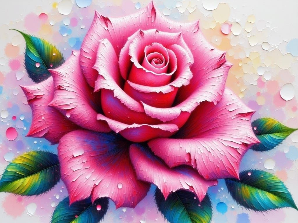 Vibrant Pink Rose in Impasto Watercolor Style