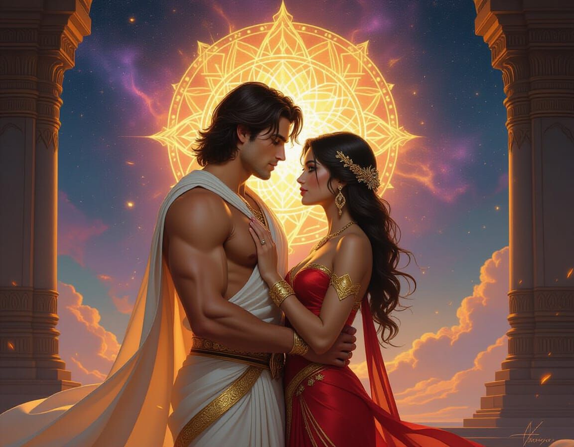 Celestial Lovers in Hyperrealistic Style