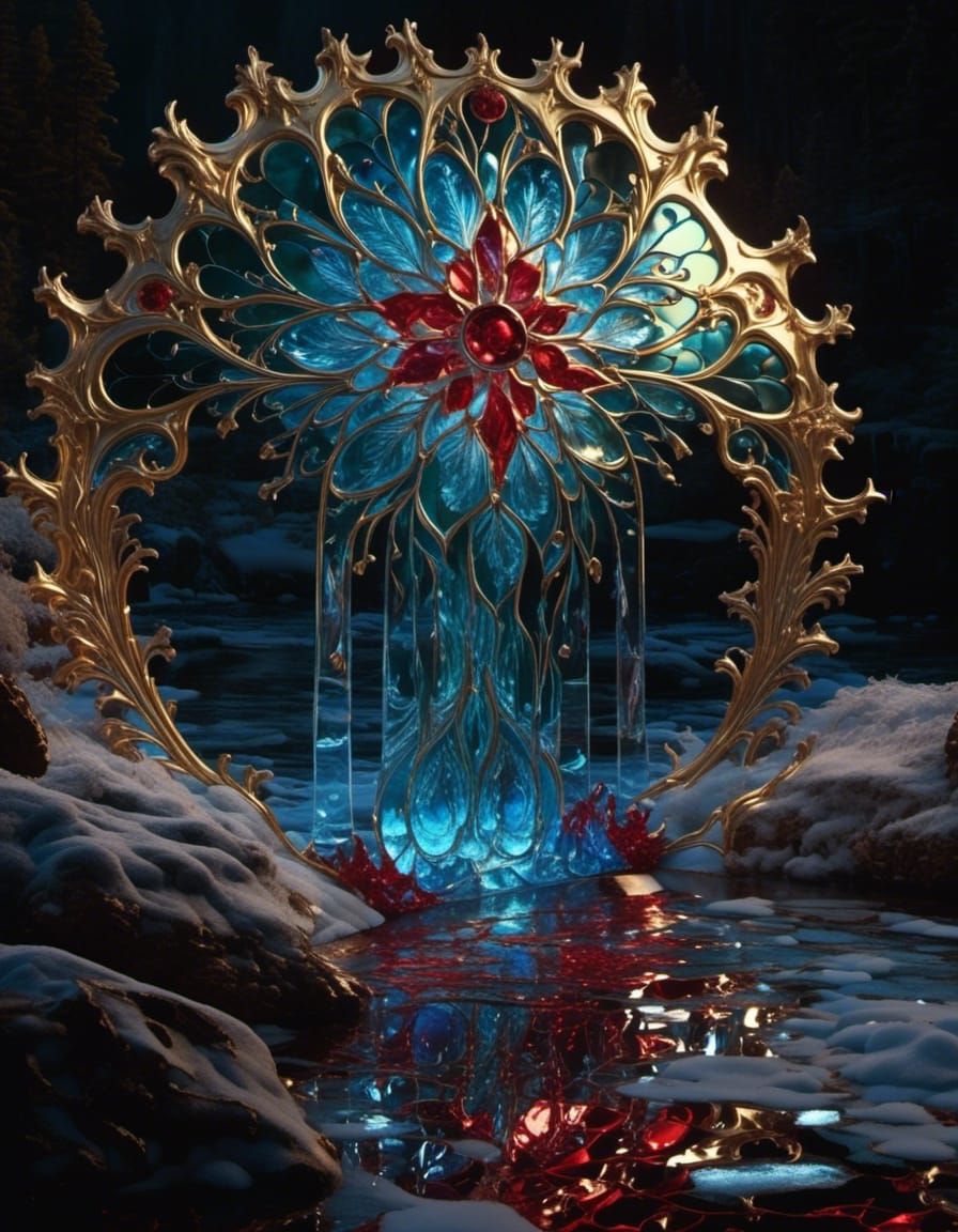 Intricate Red Ice Form on Gold River