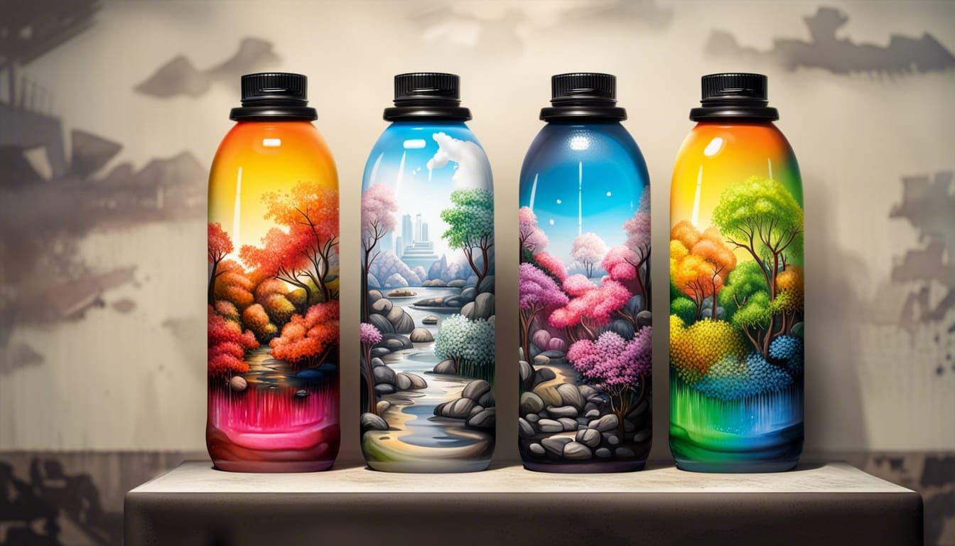 Four Seasons Graffiti Art in Bottles