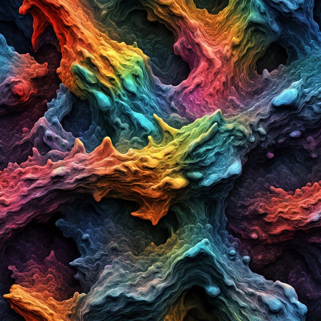Surreal, Macroscopic Rainbow Form in Dark, Iridescent Hues