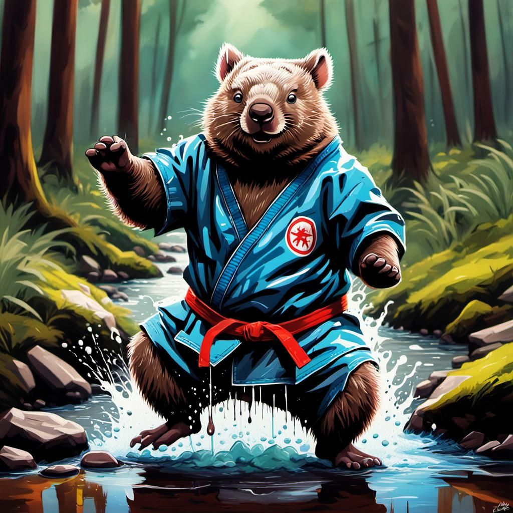 Wombat Karate Hero in Graffiti Art Forest