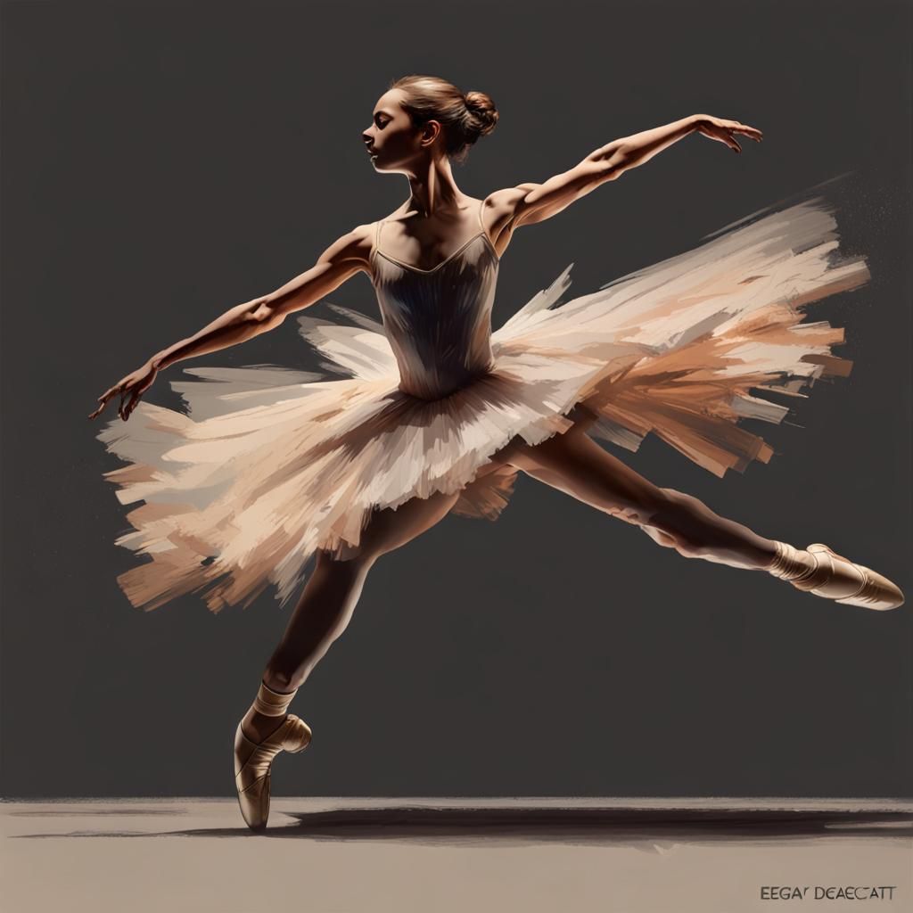 Silhouette Ballerina Leaping in Air, Impressionist Style