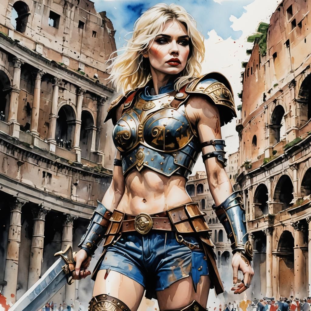 Roman Gladiator in Stylized Watercolor Art