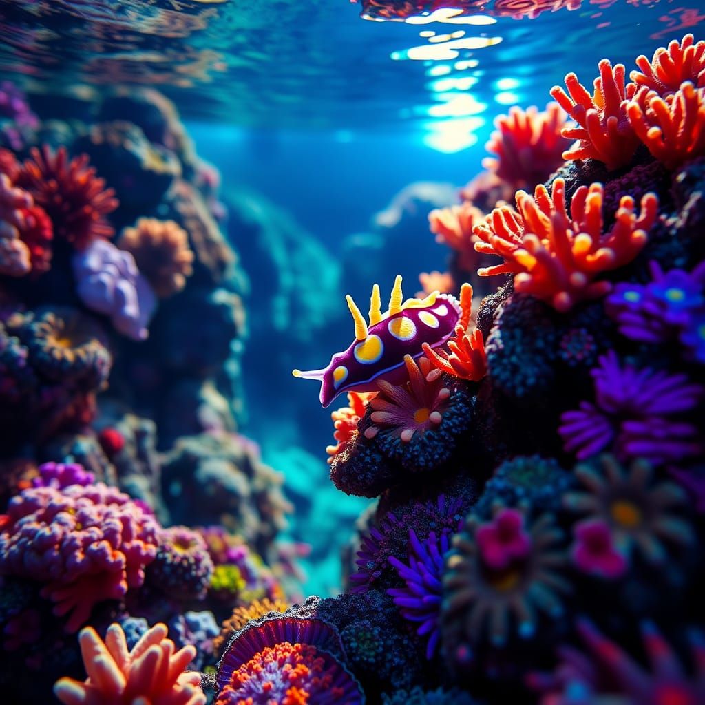 Vibrant Nudibranch Thrives on Diverse Coral Reef