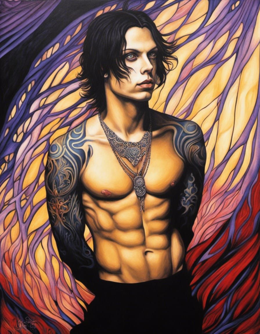 Gothic Portrait with Tattoos in Digital Painting Style