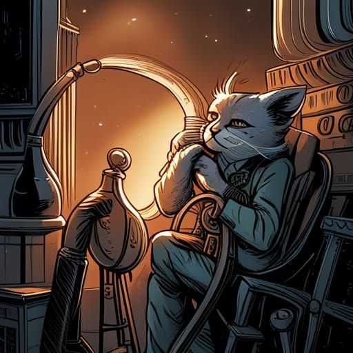 Cat Playing Tuba in Comic Book Art Style