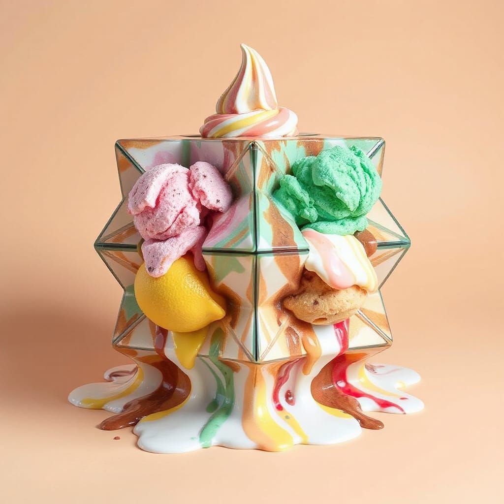 Surrealist Ice Cream Sculpture in Dreamlike, Futuristic Styl...