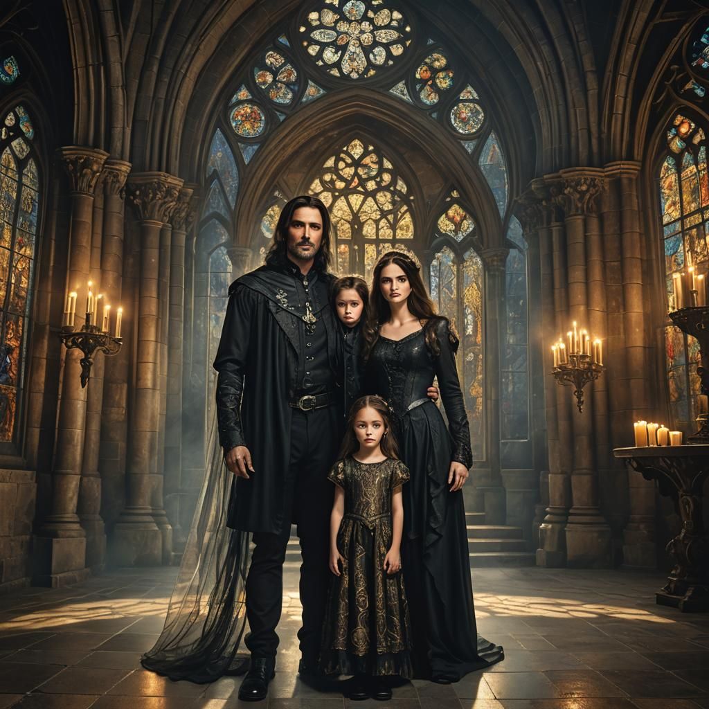 Regal Family Portrait in Gothic Castle