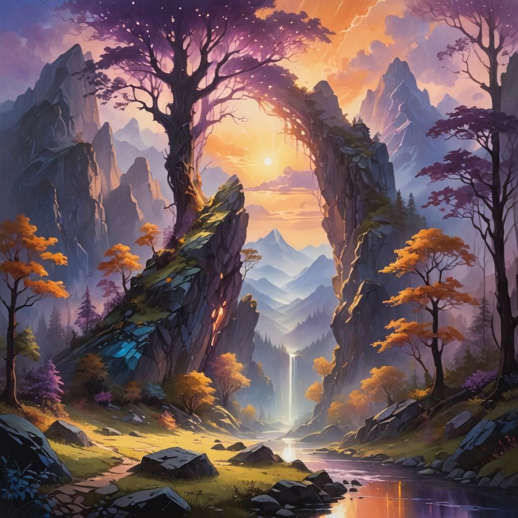 Glowing Portal in Mystical Forest Landscape