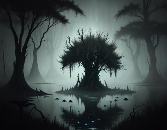 Bullywug Emerges from Murky Swamp: Dark Fantasy Art