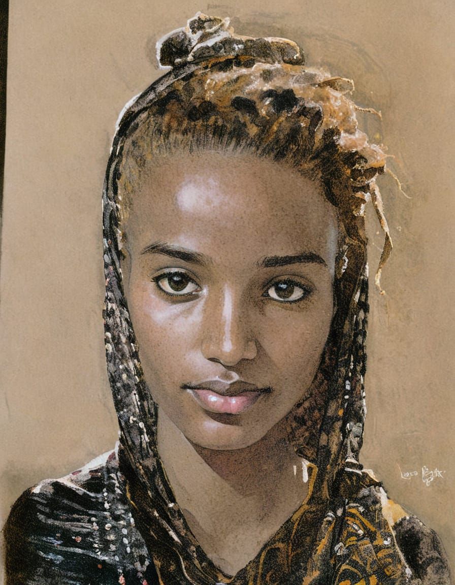 Goth Emo Girl Portrait in Impasto Style