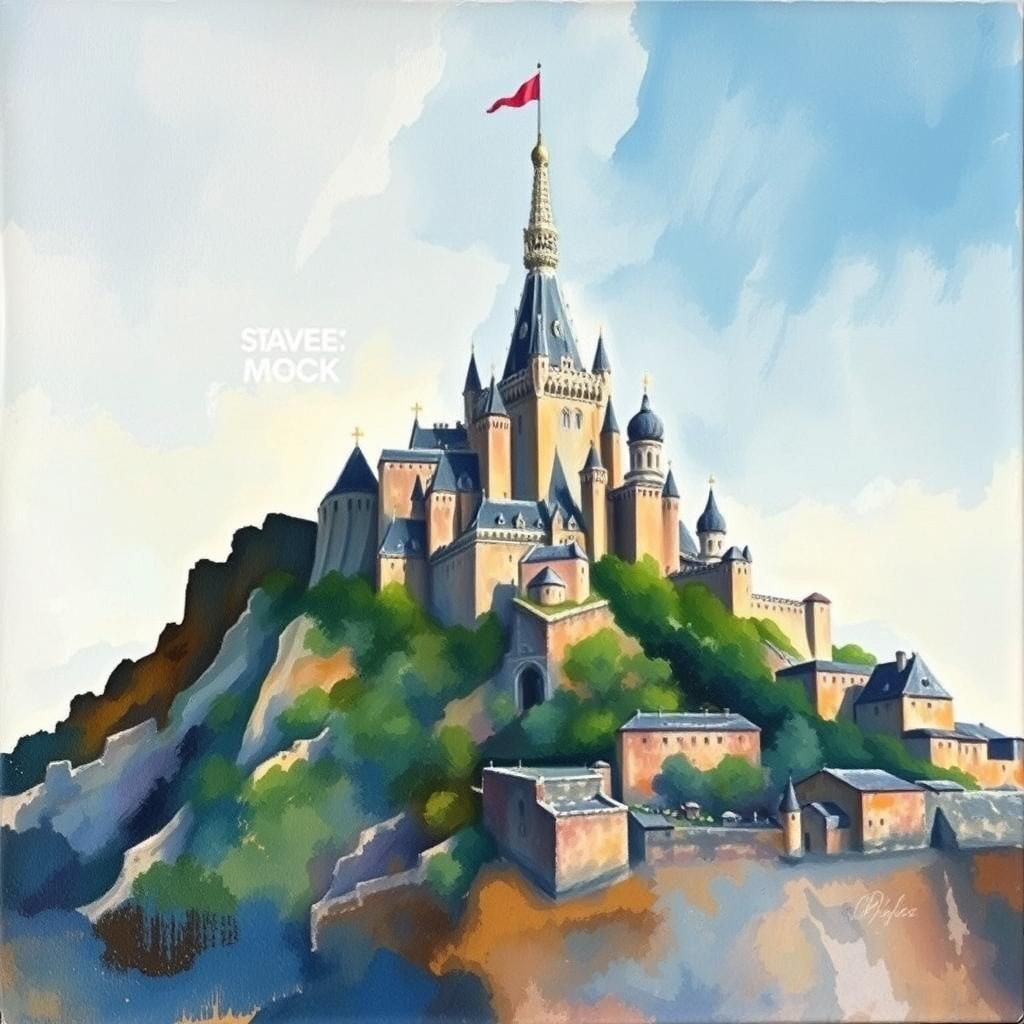 Mont Saint-Michel in Gouache Watercolor Style