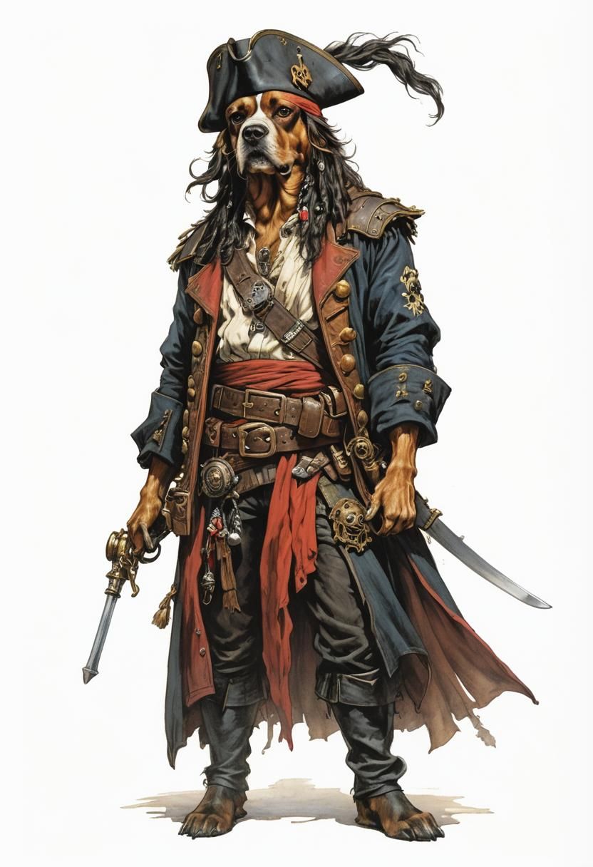 Pirate Dog in Fantasy Illustration Style